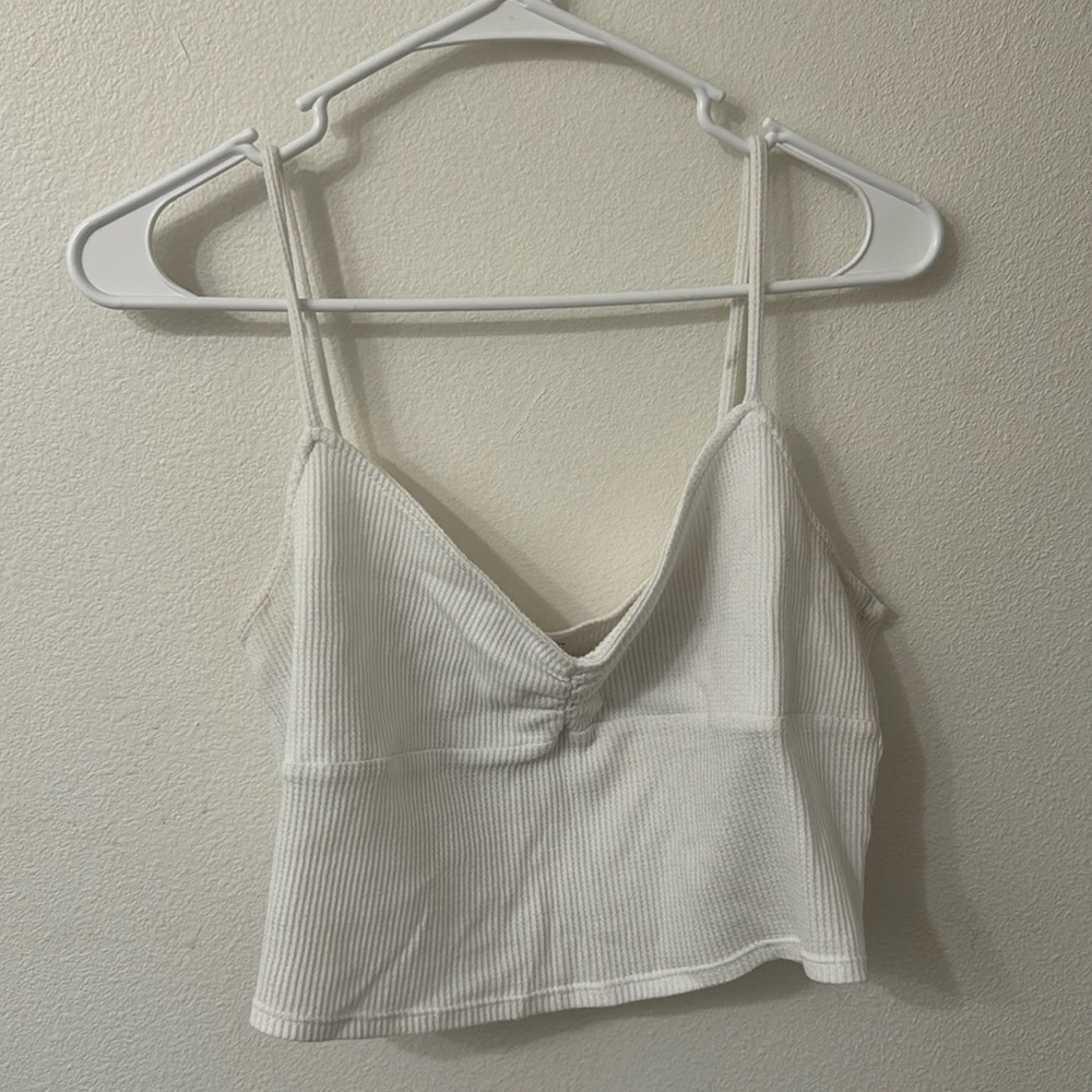 White Waffle Knit Cropped Tank Top